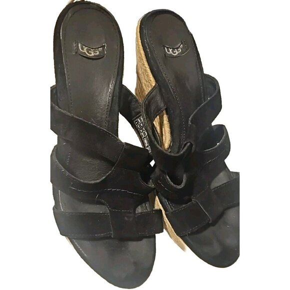 Ugg Suede Sandals Platform Espadrilles Slip On Strappy Size 8 - Picture 3 of 7